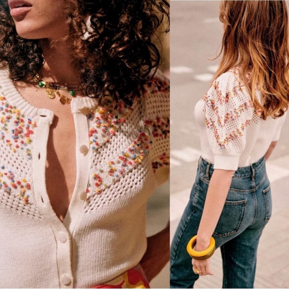 Sezane Cream Cardigan with Multicolor Confetti Detail - Picture 5 of 12